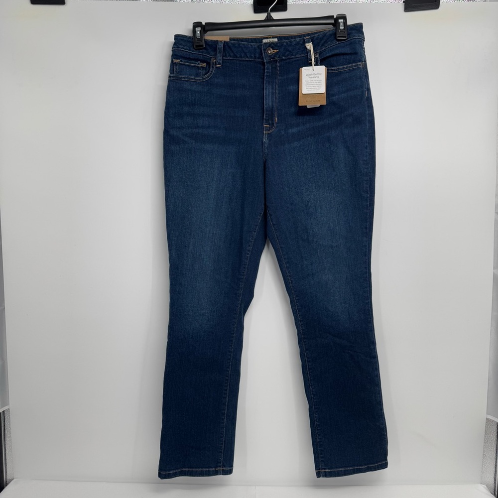 NWT LL Bean Classic Fit Slim Leg Jeans Women’s Size 16 Reg Washed Indigo Stretch